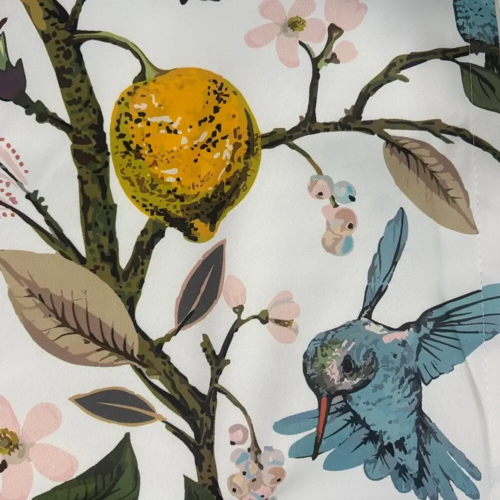 New TOPFINEL White Blue Hummingbird Farmhouse Grommet Curtain | 82x52